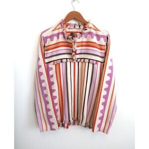 ISABEL MARANT Pilano Cotton Linen Fringe Stripe Blanket Top NET-A-PORTER XS $925